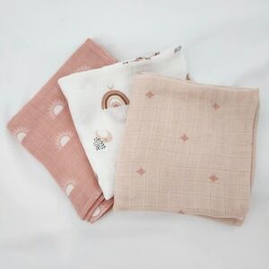 Gllquen Baby Muslin Swaddle Blankets Set of 3 Boho Bamboo Cotton Soft Neutral